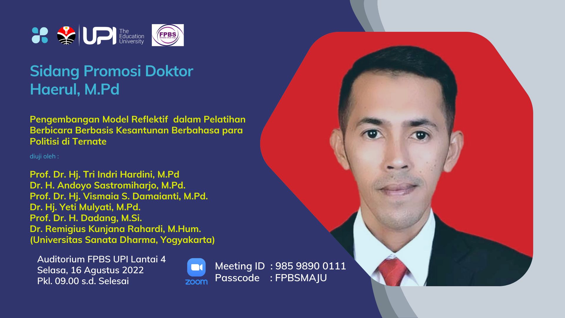 Selamat Atas Ujian Terbuka Promosi Doktor Haerul, S. Pd., M. Pd.